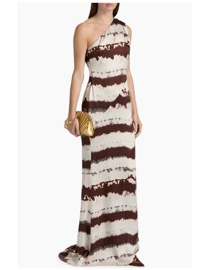 Toccin Somara One-Shoulder Brown Tie-Dye Maxi Dress